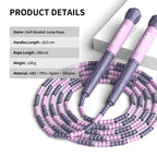 Pink and purple PROIRON jump rope specifications: 2.8 m rope, 18.5 cm handles and 120 g weight