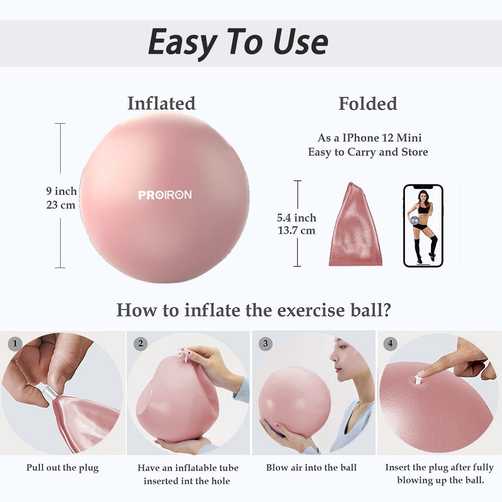 PROIRON 25cm pink Pilates ball – 25cm ball dimensions and inflation instructions