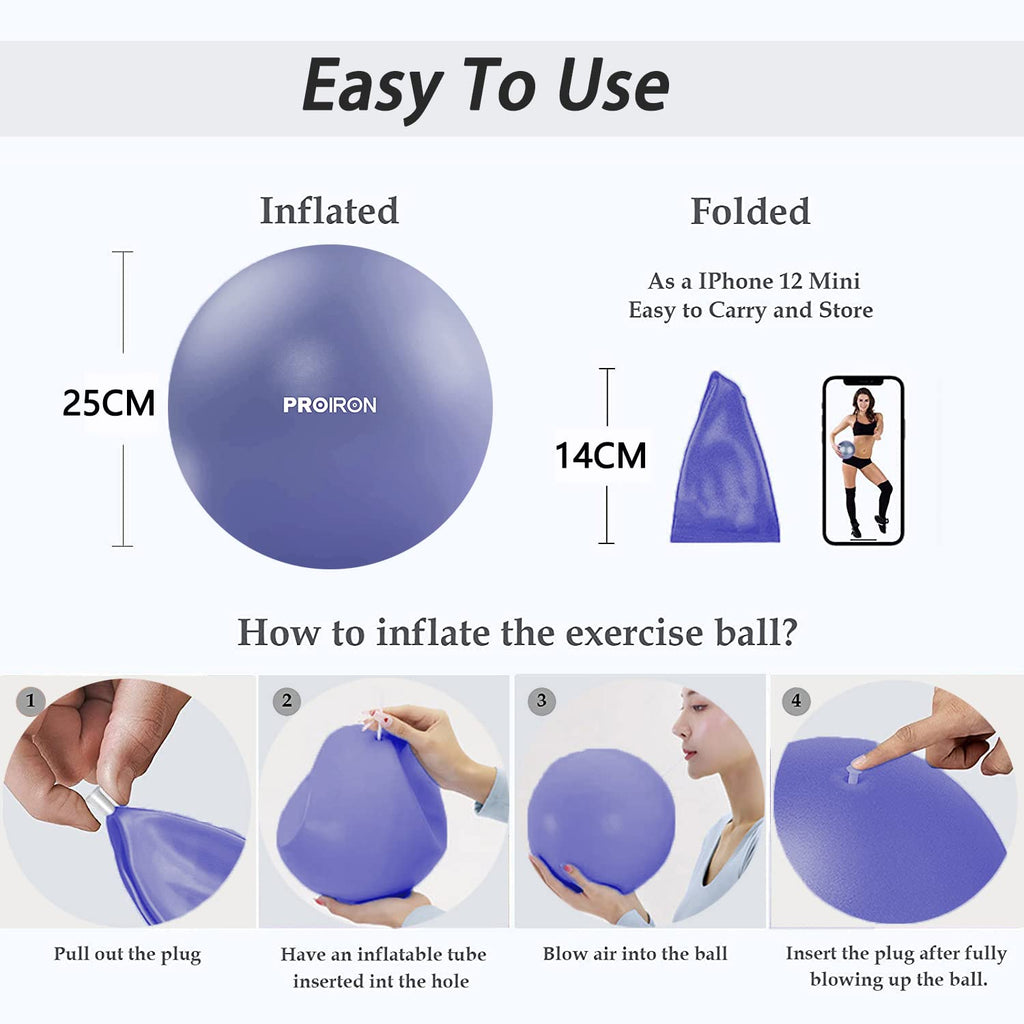 PROIRON 25cm purple Pilates ball – 25cm ball dimensions and inflation instructions