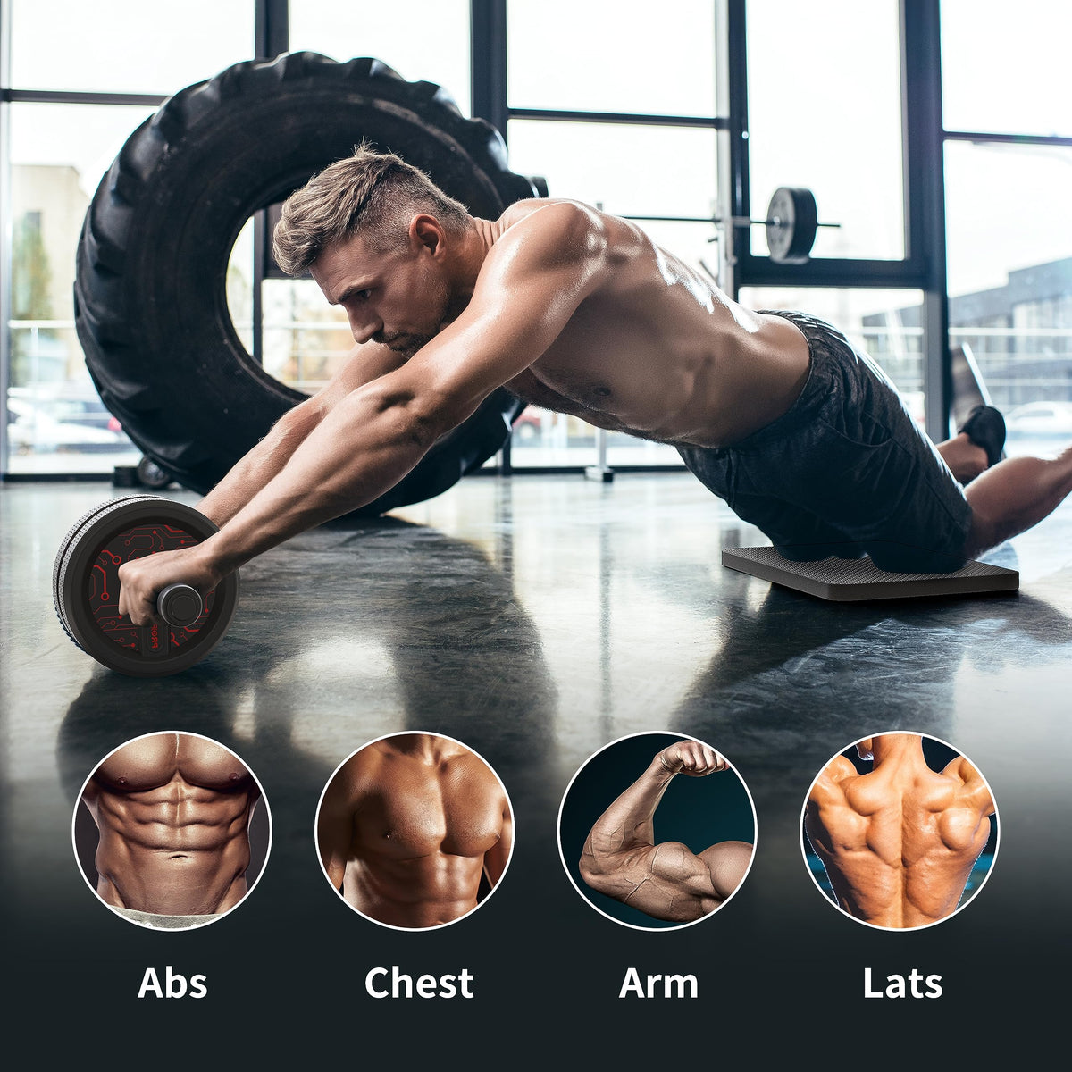 PROIRON ab roller used for a controlled rollout during gym training