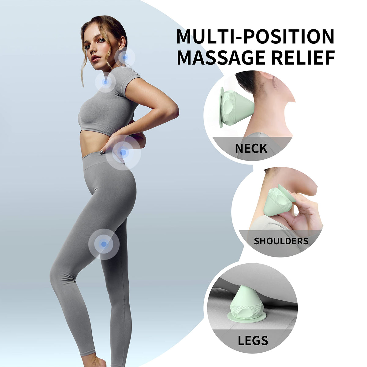 Green PROIRON massage ball showing muscle massage positions